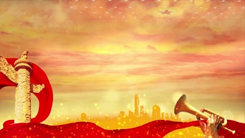 4K大气党政华表红绸背景