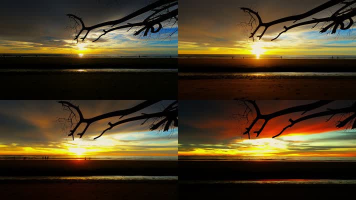 黄昏海边人群游玩