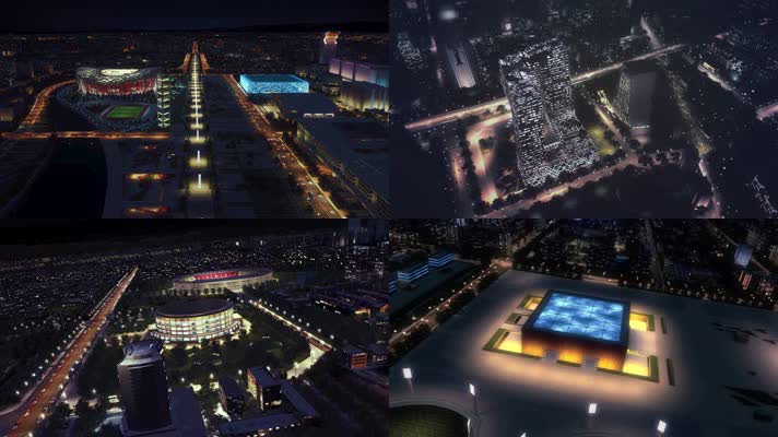 飞越北京城市奥林匹克建筑漫游鸟瞰全景夜景