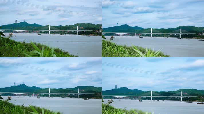 4k梧州江边大桥蓝天延时逐格摄影素材