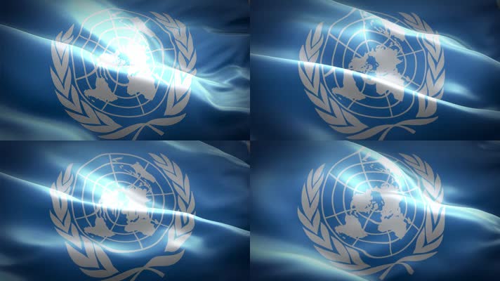 联合国logo旗帜飘扬