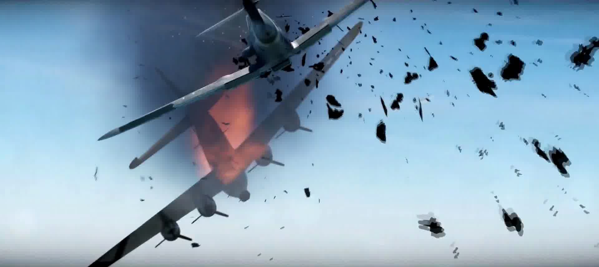 战争动画，激烈空战，击落战机