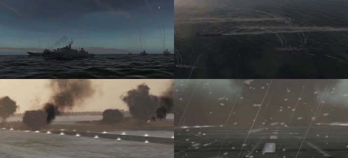 战争动画，军舰垂直发射巡航导弹防空导弹