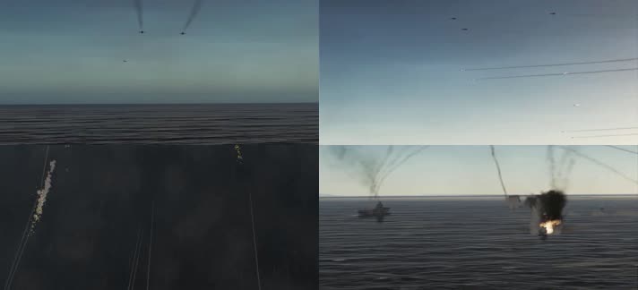 战争动画，战机偷袭军舰