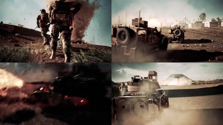 战争动画，战火硝烟，坦克士兵突击进攻