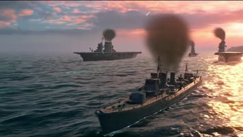 战争动画，激烈海战，海军击沉