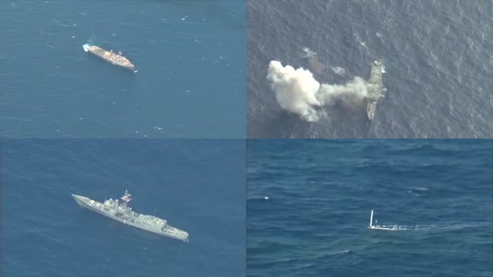 海战，导弹击中军舰，靶船