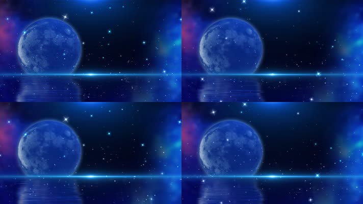 4K梦幻粒子星空大海圆月