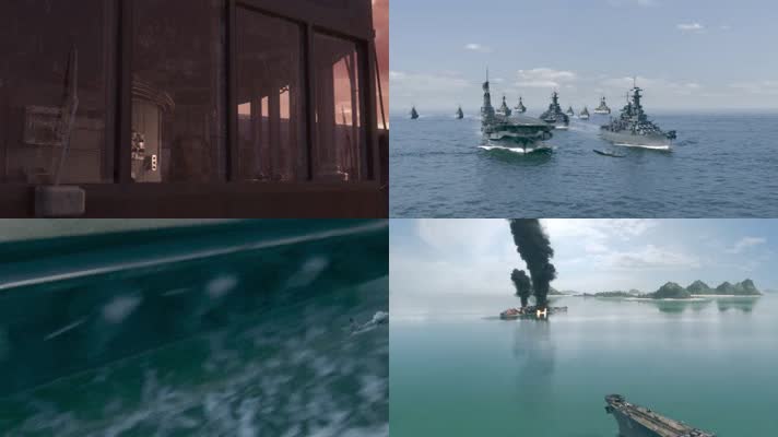 战争动画，激烈海战，海军击沉