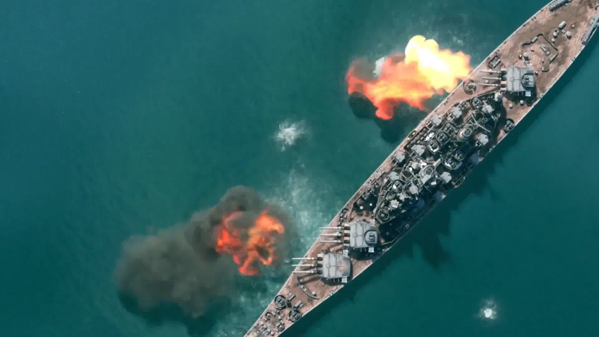 战争动画，激烈海战，海军击沉