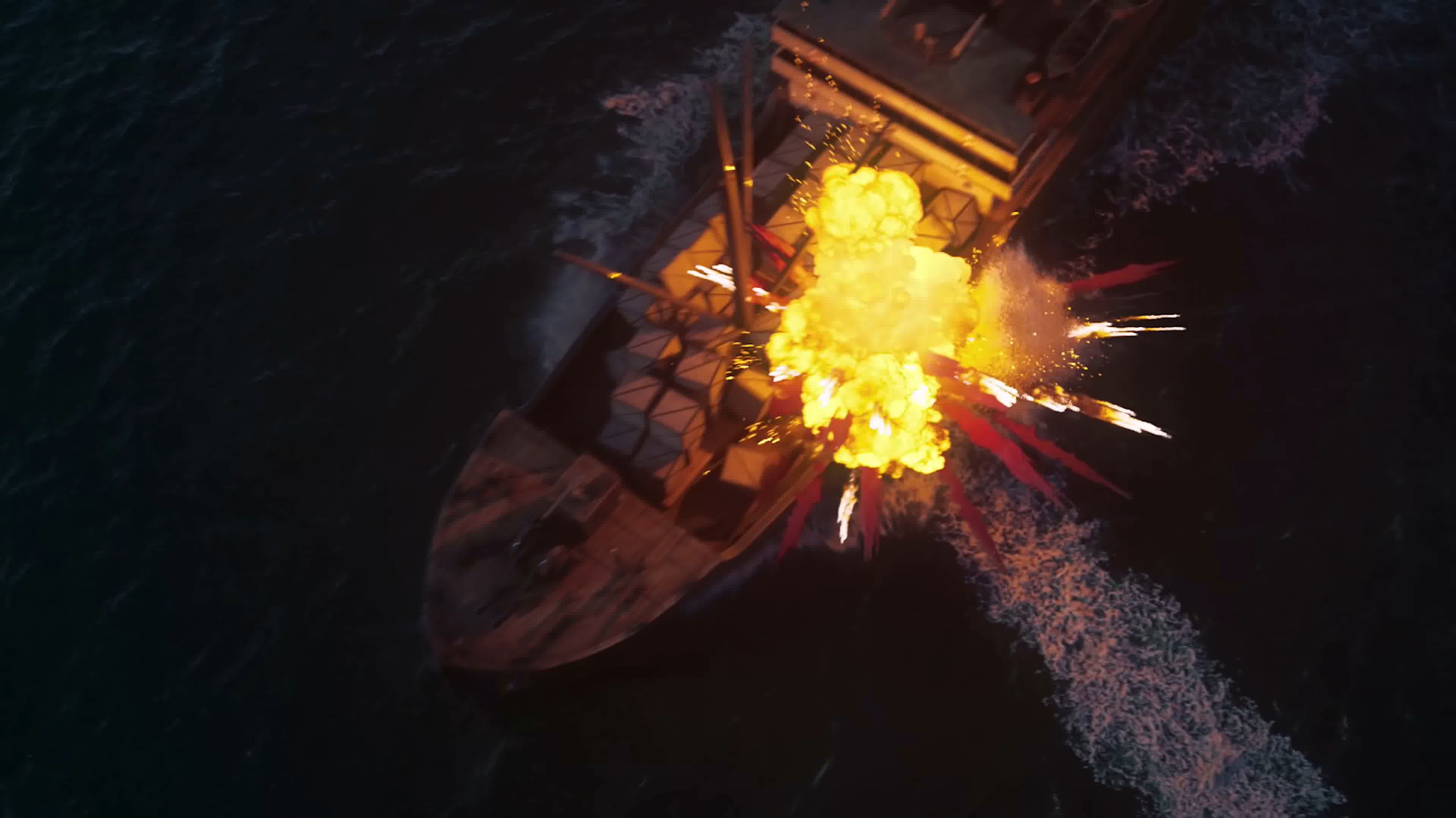 战争动画，潜水艇鱼雷攻击击沉