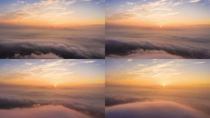 4k航拍风电机云海日出延时