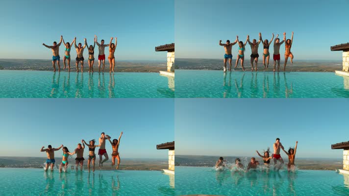 夏日游泳池，年轻人玩乐狂欢派对