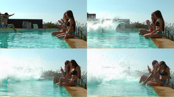 夏日游泳池，年轻人玩乐狂欢派对