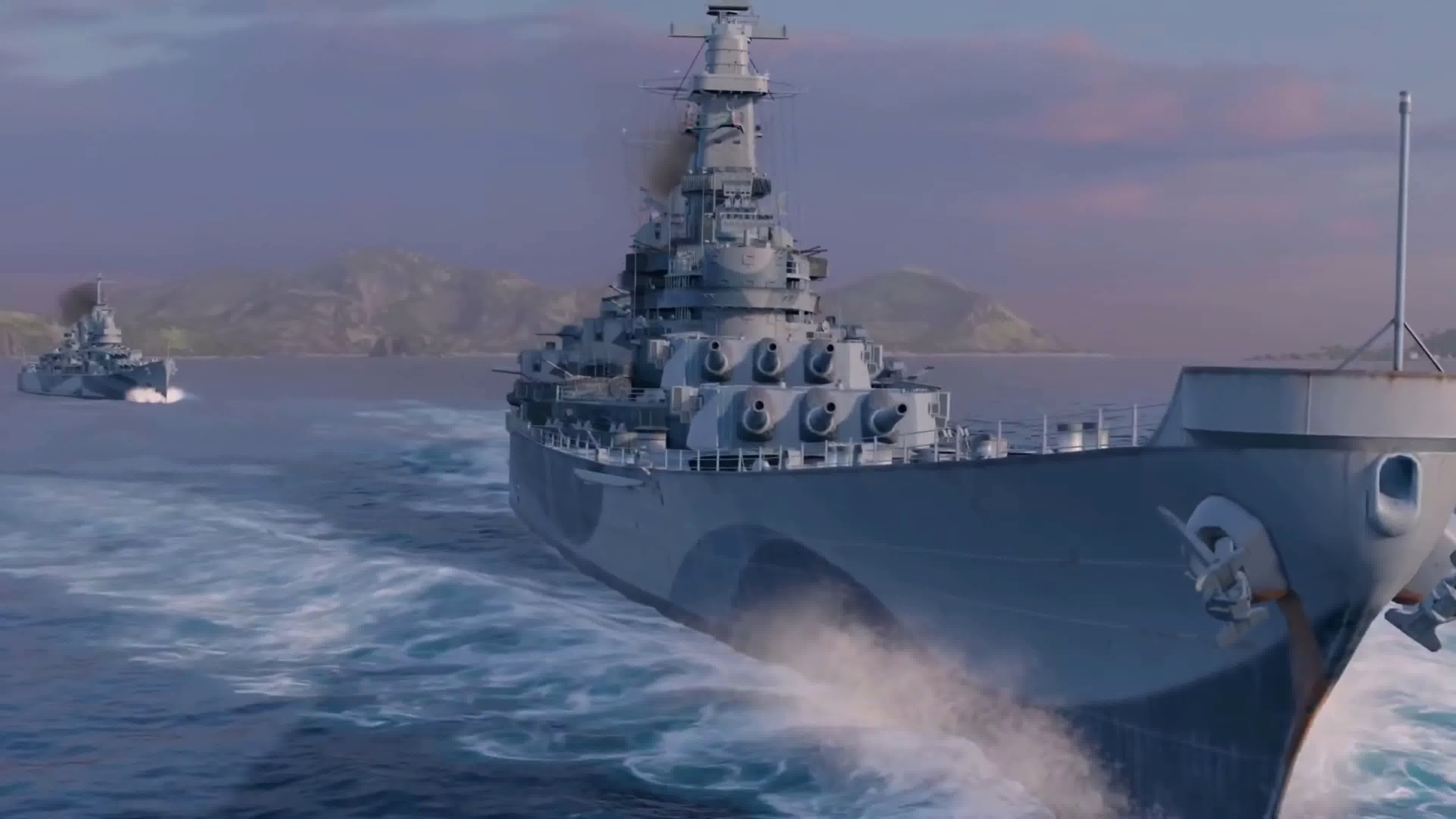 战争动画，激烈海战，军舰大炮