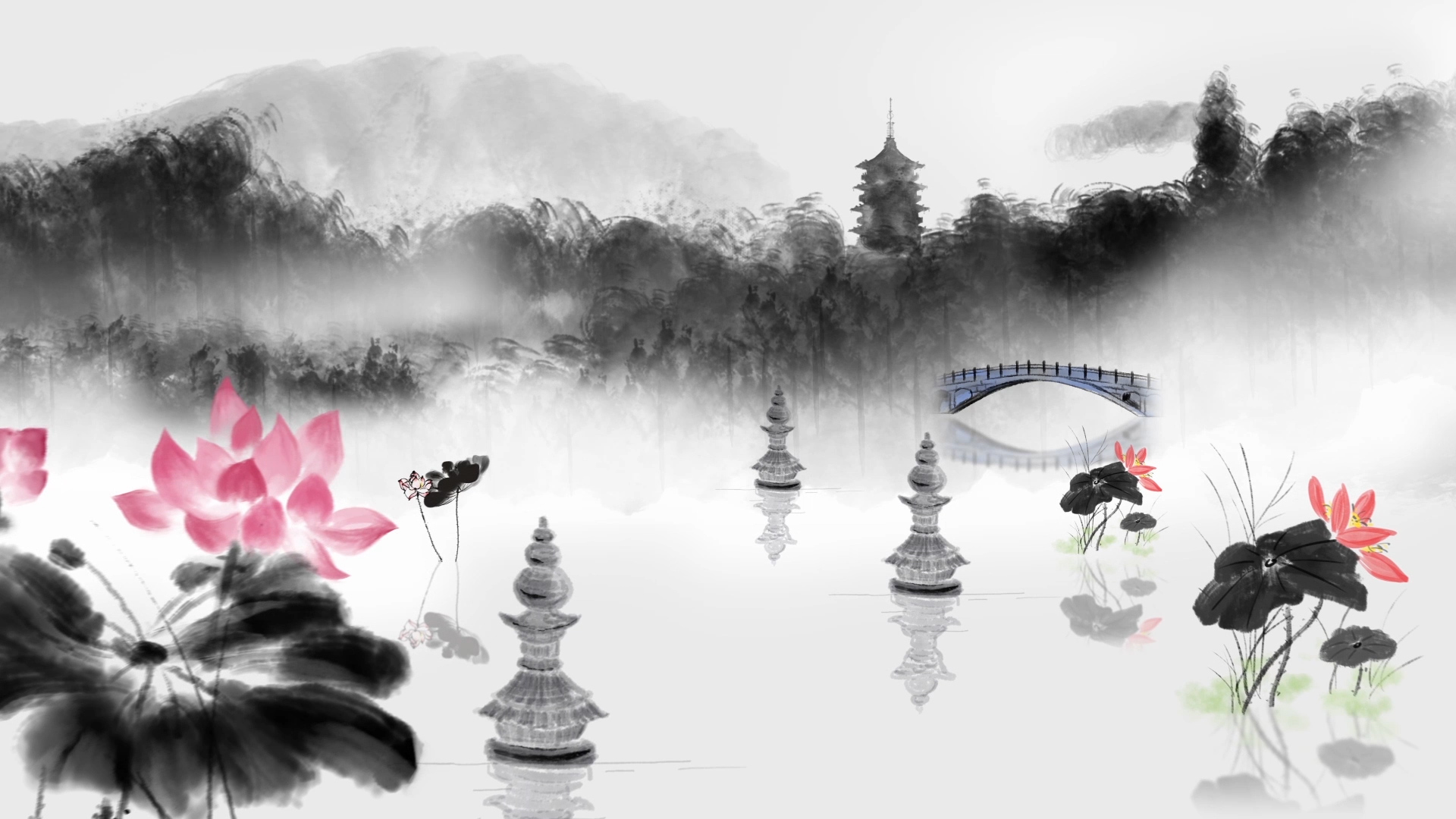 中国风水墨山水背景动画素材