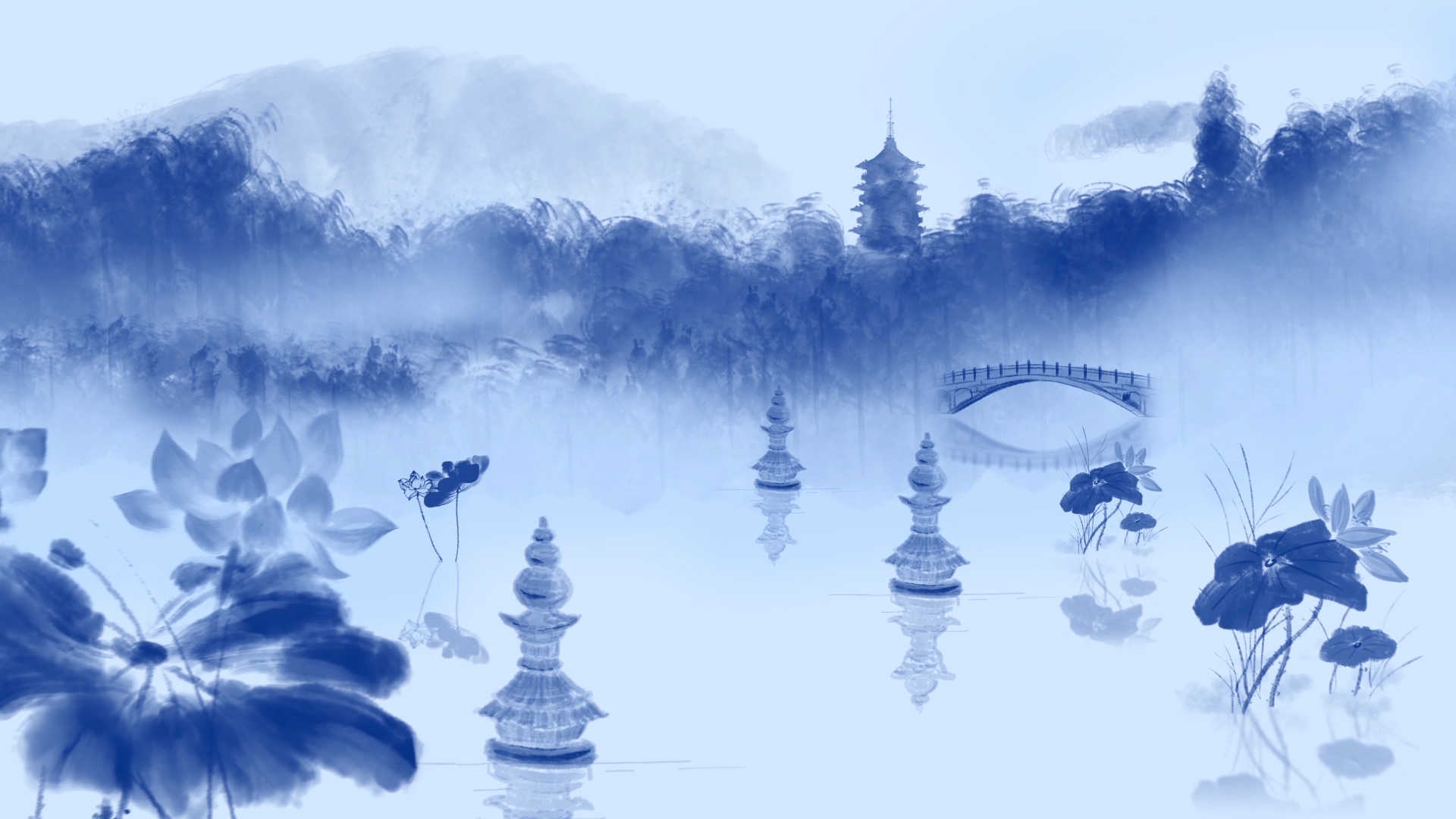 中国风水墨山水背景素材