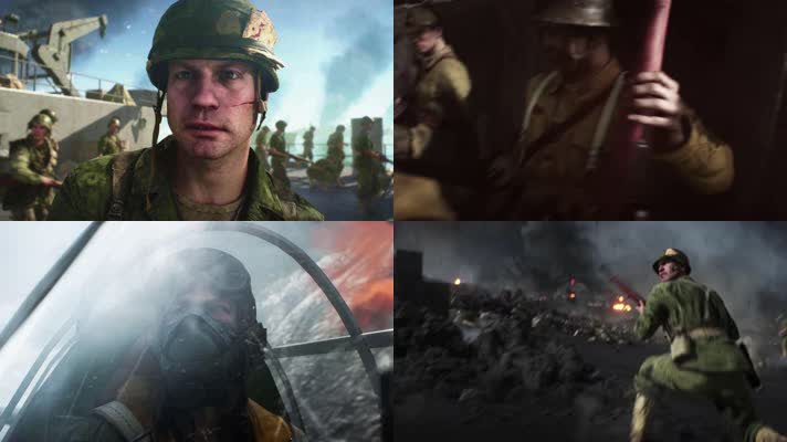 战争动画，登陆炮火，刺刀肉搏