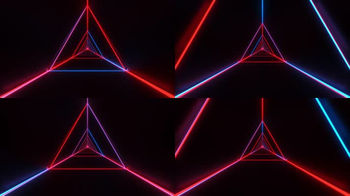 三维空间三角霓虹，炫彩灯光隧道穿梭
