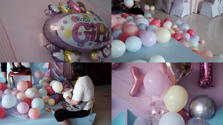 女孩生日party会场布置气球彩蛋甜品台