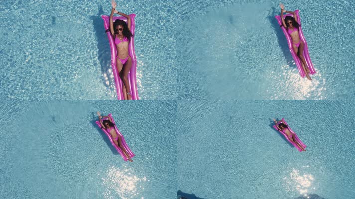 夏日游泳池，游泳池美女浮床浮排充气浮垫