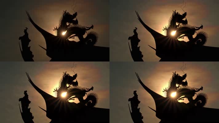 庙宇寺庙王宫屋顶房顶装饰雕刻雕像雄伟逆光