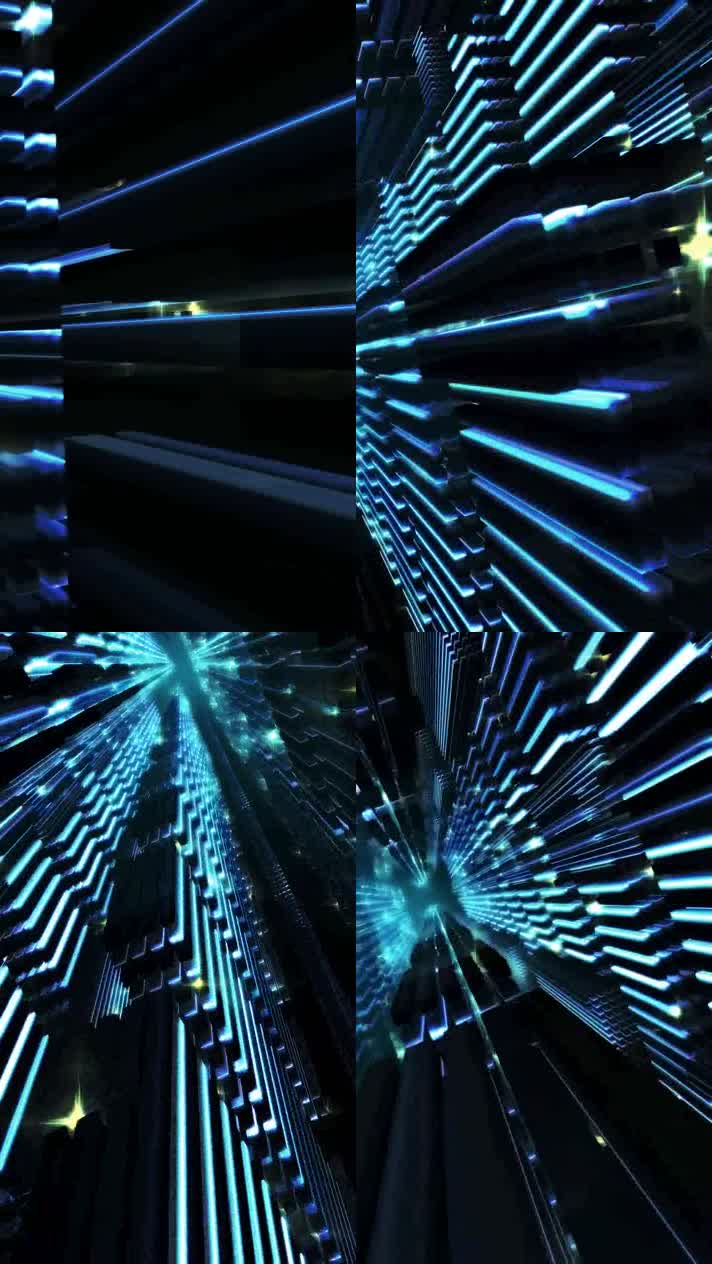 科技穿梭，蓝色线条旋转 