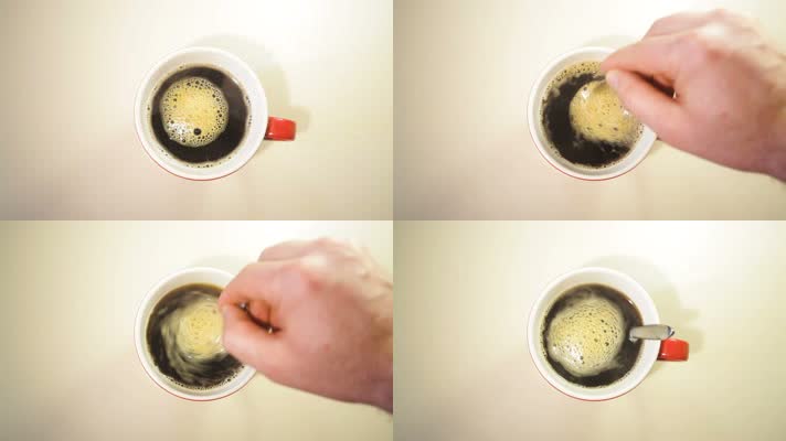 用勺子搅拌咖啡