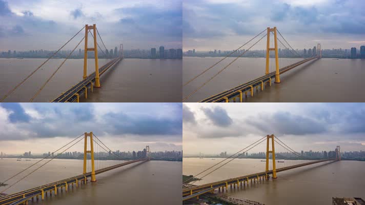 4k无人机航拍杨泗港长江大桥延时