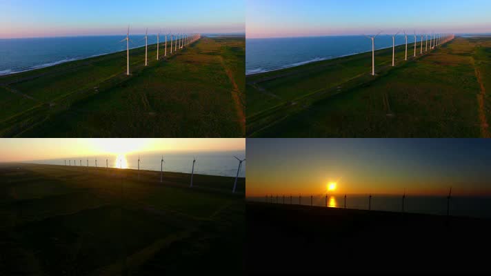 海边发电风车4k