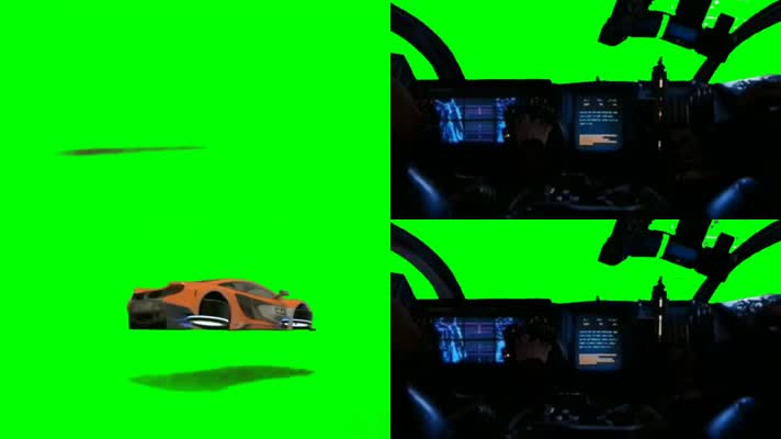 绿幕素材未来汽车超级汽车跑车驾驶舱绿屏