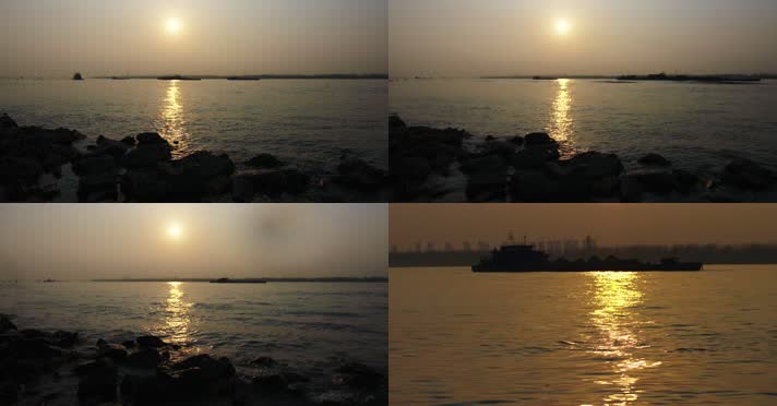 长江 燕子矶 4k 长江夕阳 落日 轮船 长江岸边 南京 长江航运