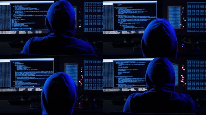 黑客电脑打字敲代码屏幕滚动发动网络袭击 