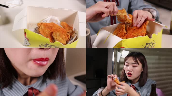 15 女孩吃炸鸡喝可乐 暴饮暴食吃外卖垃视频素材