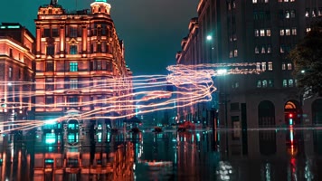 唯美光线延时城市游走汇聚LOGO