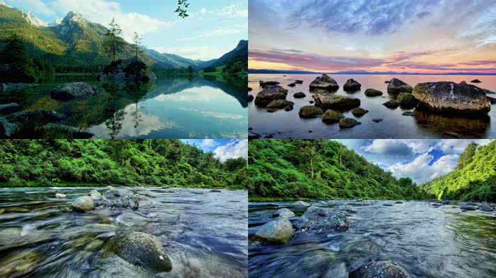 自然风景湖岸湖水溪流峡谷
