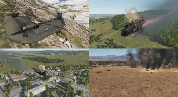 战争动画，武装直升机，攻击地面目标