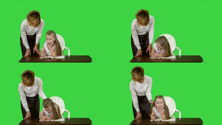 妈妈，老师，教做作业绿屏