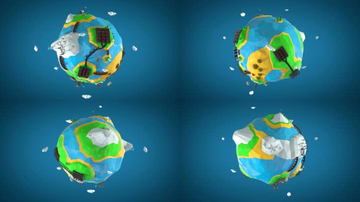 地球村，三维卡通地球旋转循环