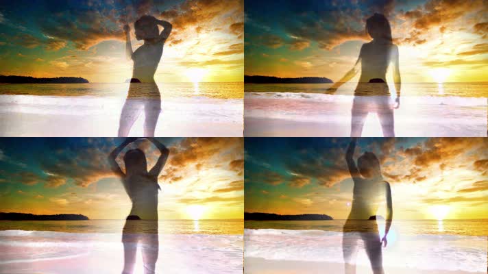 超炫动感海滩美女剪影舞蹈
