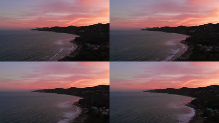 4K原创航拍墨西哥Sayulita海滩的粉红日出