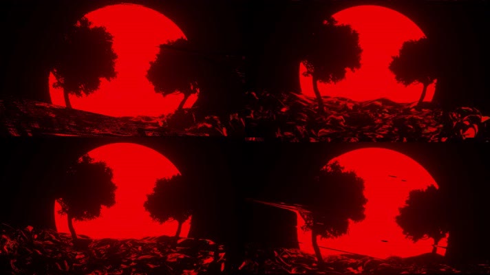抽象红色树木月亮