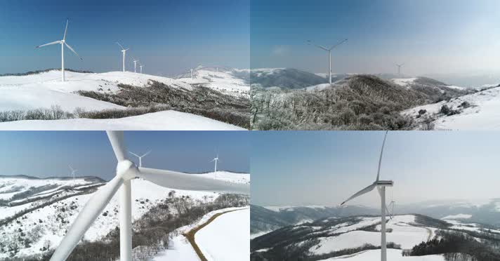 雪山风车，风力发电，清洁能源