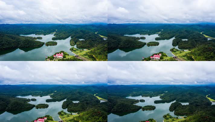 4k大气航拍湖泊的青山绿水自然景观