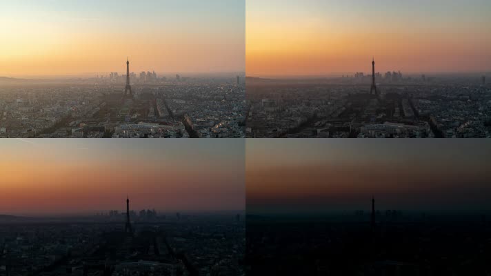 巴黎铁塔，法国巴黎白天到黑夜日夜延时 