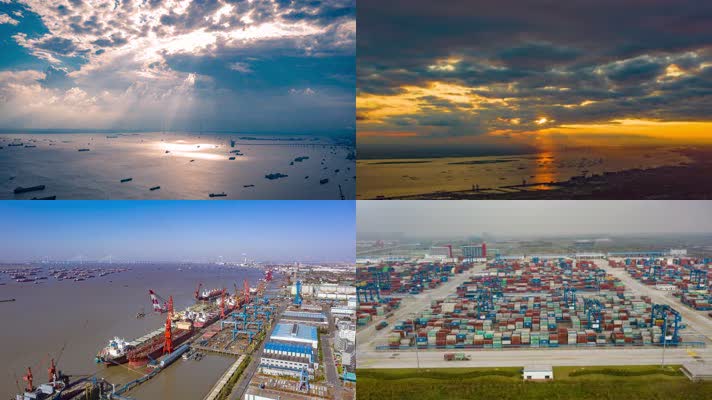 南通长江风光码头航运航拍延时4K高清