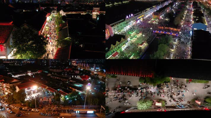 疫情后的夜生活地摊经济航拍4K