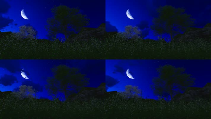 荒郊野外月色夜景大树