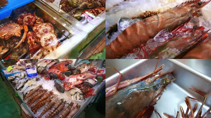 水产市场，新鲜海虾，海产市场