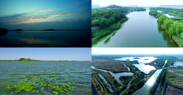 湖面日出湿地航拍延时【4K】